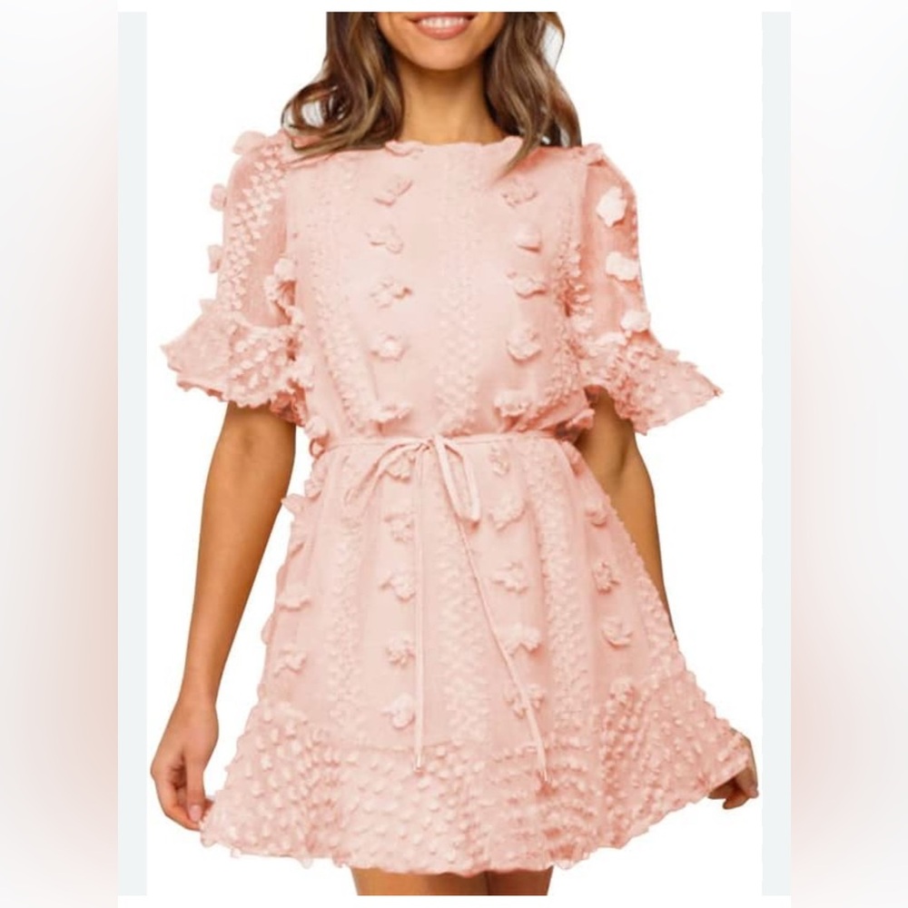 Macaron Blush Pink Dress with Flower Accents